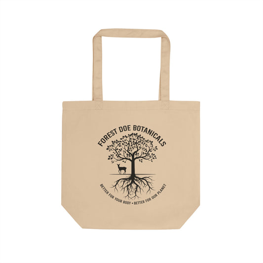 Eco-Conscious Forest Doe Botanicals Tote Bag. Made with Organic Cotton. Beautiful for Nature Lovers. Can Be Used as a Reusable Shopping Bag, for Beach Days, Travel, and Gift Giving.