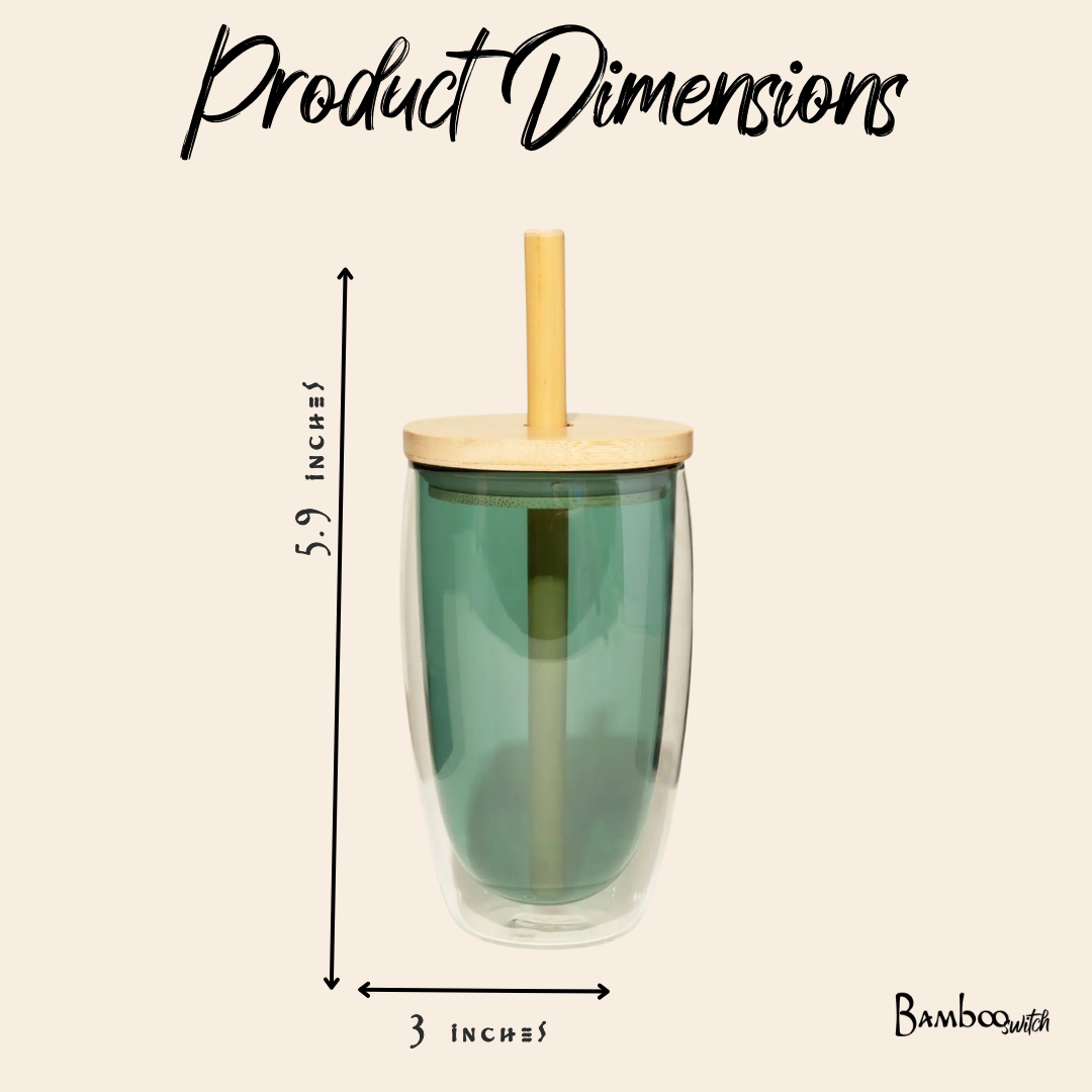 Reusable Glass Tumbler Cup + Bamboo Straw | Ocean Blue