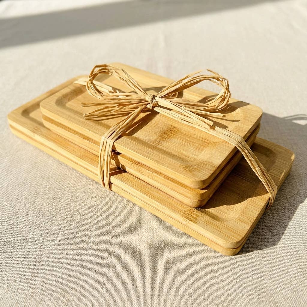 Plates - Bamboo Rectangular Dining Plate Set | 4 piece Smaller Plates