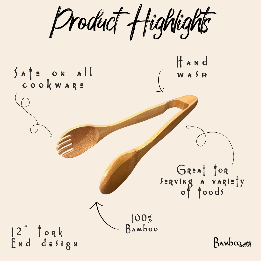 Tongs with Fork End - 12" Bamboo