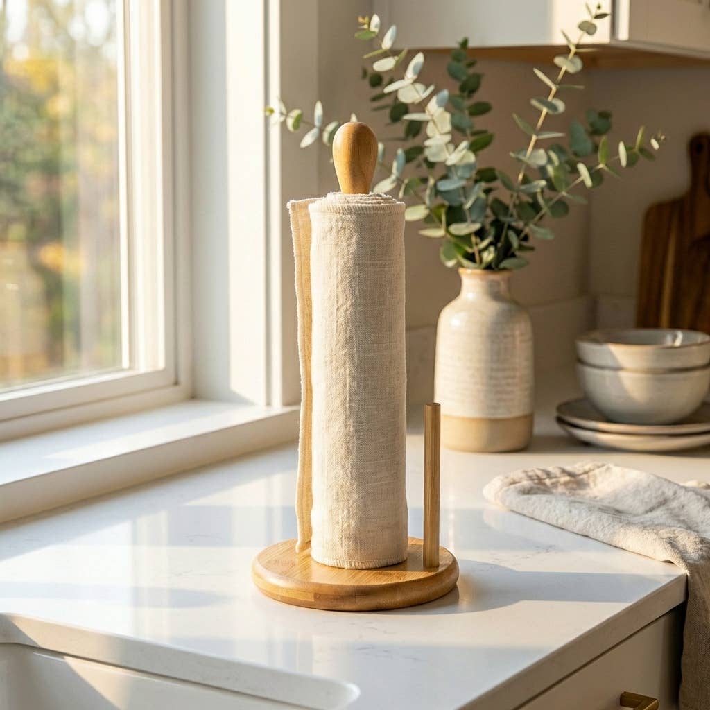 Bamboo Paper Towel Holder | Reusable Towels