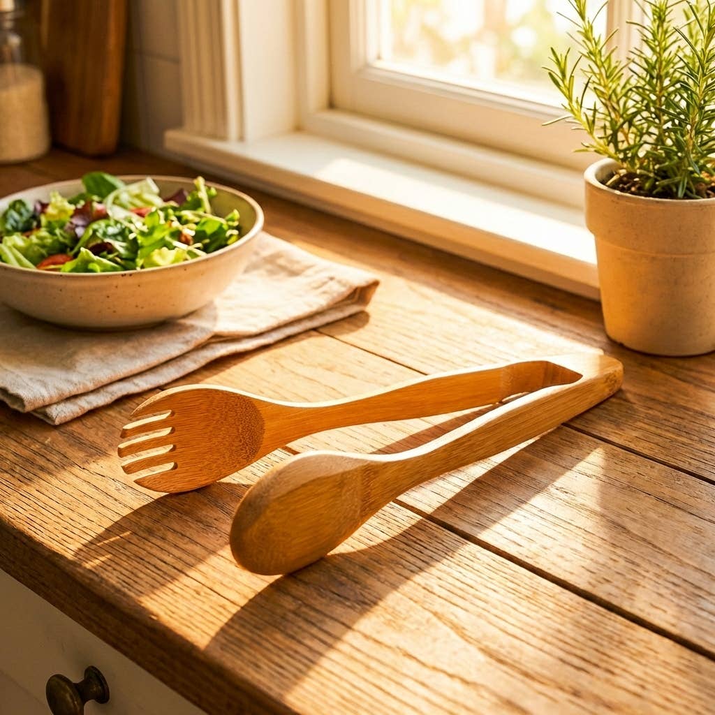 Tongs with Fork End - 12" Bamboo