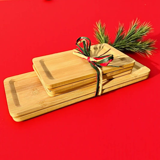 Plates - Bamboo Rectangular Dining Plate Set | 4 piece Smaller Plates