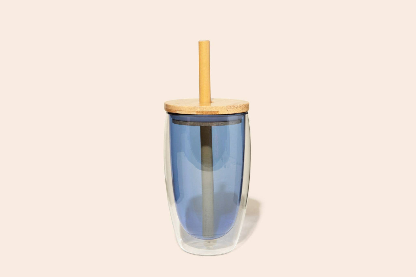 Reusable Glass Tumbler Cup + Bamboo Straw | Ocean Blue