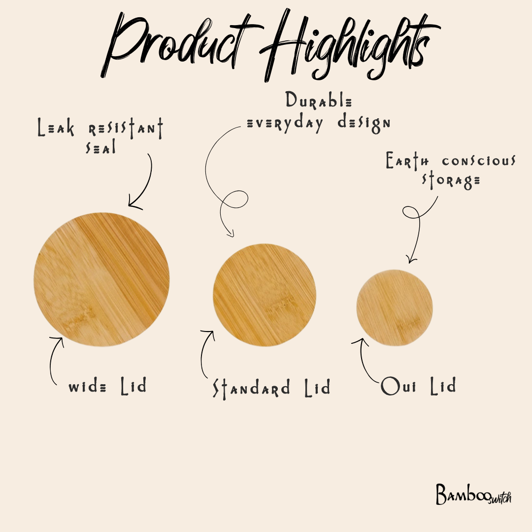 Bamboo Mason Jar Lid | Wide Mouth | Summer Bestseller