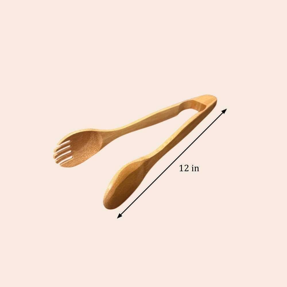 Tongs with Fork End - 12" Bamboo
