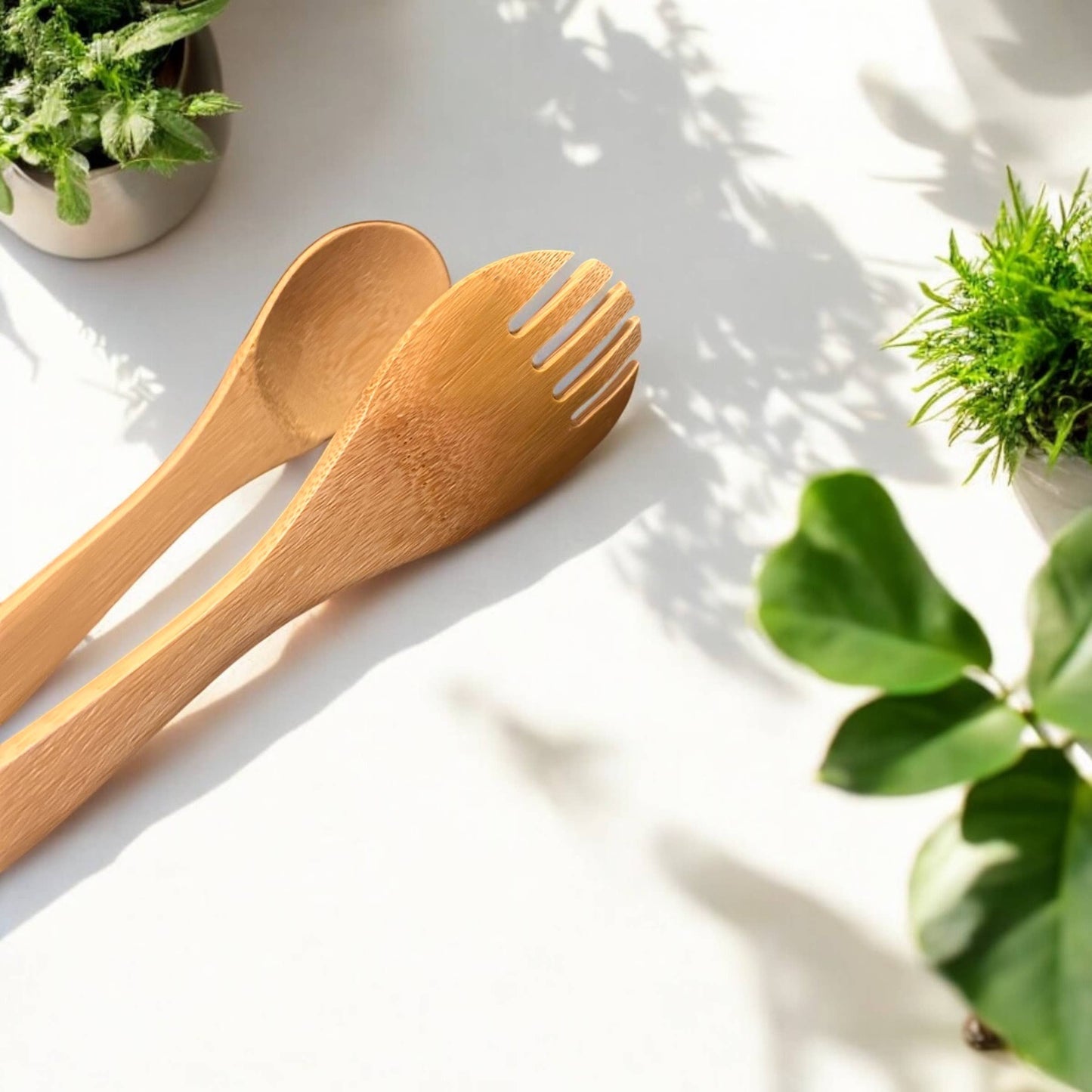 Tongs with Fork End - 12" Bamboo
